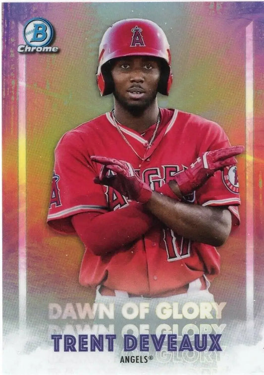 Trent Deveaux baseball card from 2021 Bowman Chrome Dawn of Glory Los Angeles Angels