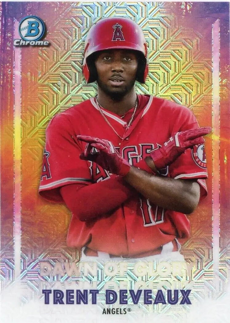 Trent Deveaux baseball card from 2021 Bowman Chrome Dawn of Glory Los Angeles Angels