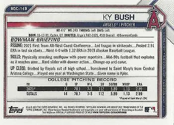 Back of 2021 Bowman Chrome Draft #BDC149 Ky Bush baseball card for Los Angeles Angels