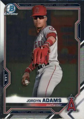 Jordyn Adams baseball card from 2021 Bowman Chrome Prospects #BCP156 Los Angeles Angels