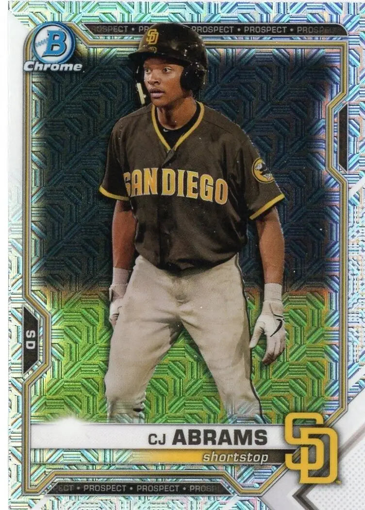 CJ Abrams baseball card from 2021 Bowman Chrome Prospects for San Diego Padres fans