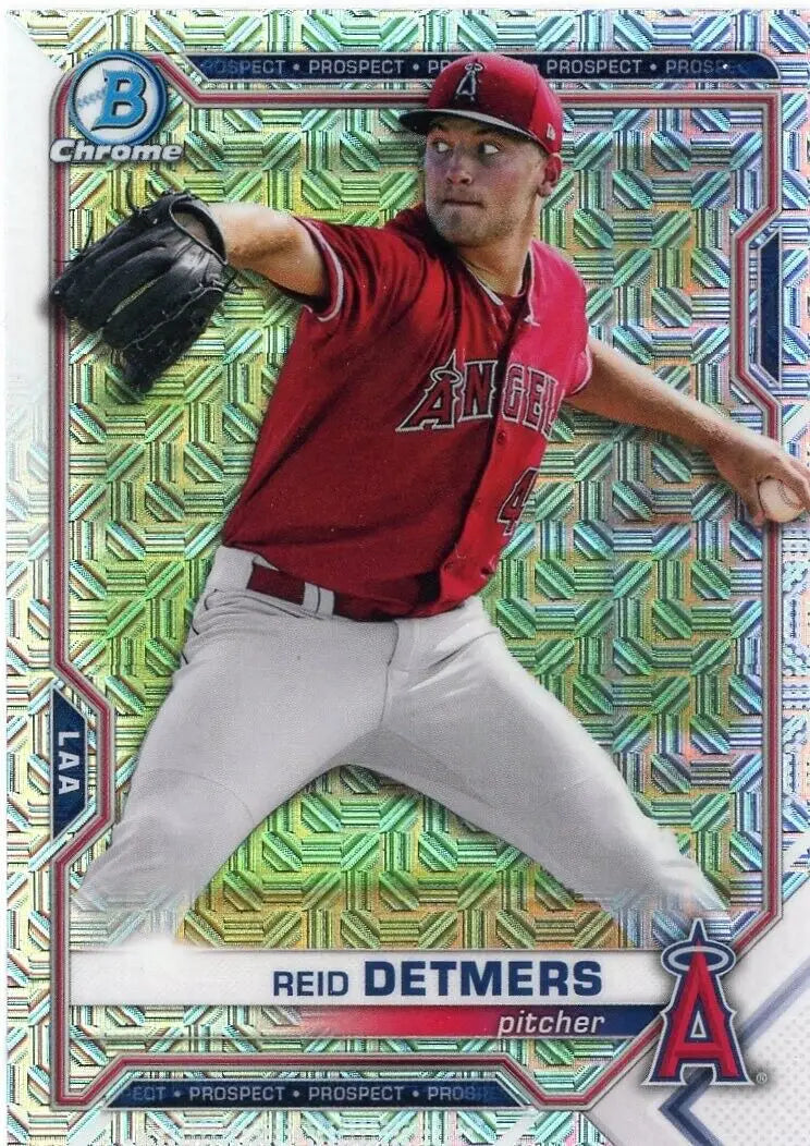 Reid Detmers baseball card from 2021 Bowman Chrome Prospects Los Angeles Angels MLB