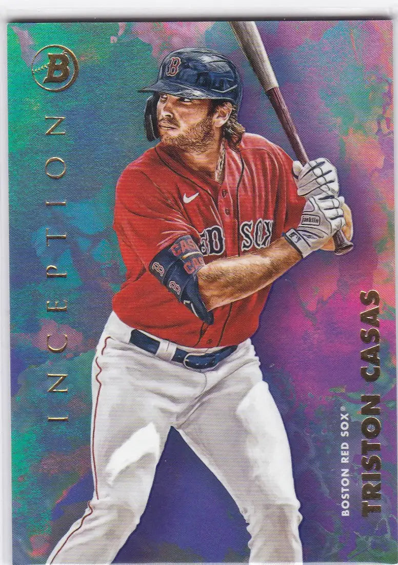 Tristan Casas in Boston Red Sox uniform with bat in batting stance from Bowman Inception