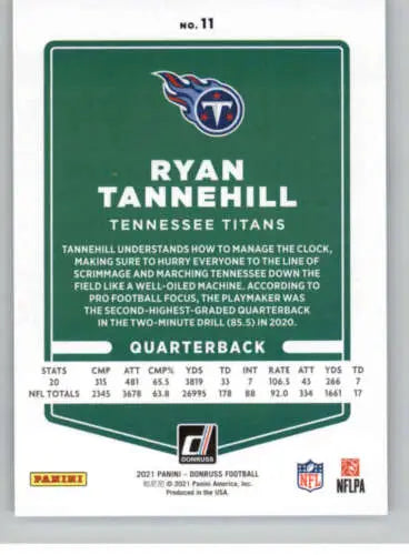 Ryan Tannehill 2021 Donruss NM-MT football card showcasing original gloss quality