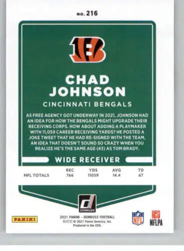 Chad Johnson football card 2021 Donruss #216 NM-MT Bengals with original gloss