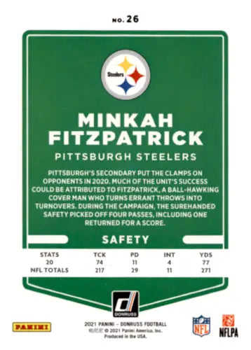 Minkah Fitzpatrick football card featuring original gloss from 2021 Donruss collection