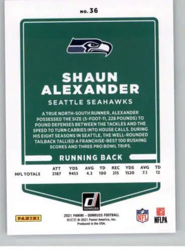 2021 Donruss #36 Shaun Alexander NM-MT Seahawks football card with original gloss