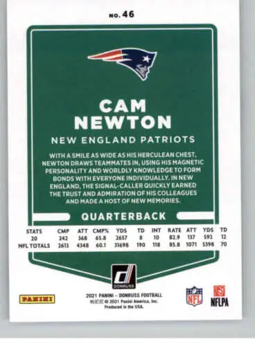 Cam Newton football card 2021 Donruss #46 NM-MT Patriots original gloss collectible