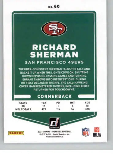 2021 Donruss #60 Richard Sherman football card with original gloss from Simply Sandoval