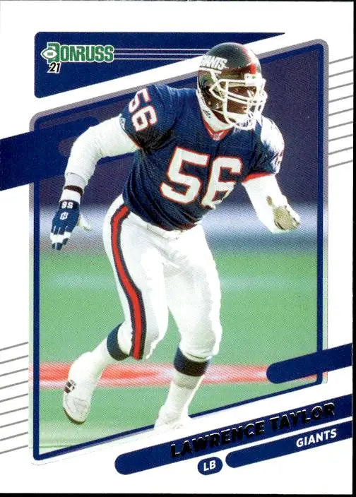 Football player in New York Giants #56 uniform rushing for 2021 Donruss #83 Lawrence Taylor