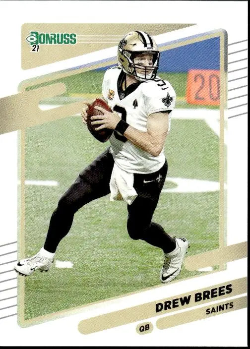 Football trading card of Drew Brees in white uniform for New Orleans Saints