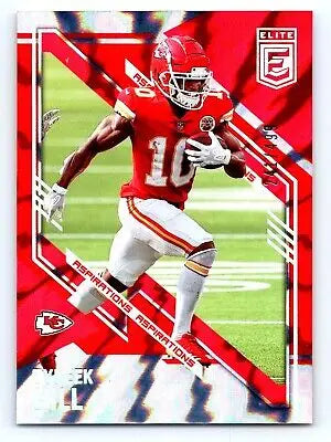 Patrick Mahomes football card with 2021 Donruss Elite Tyreek Hill Aspirations Shimmer SP/499