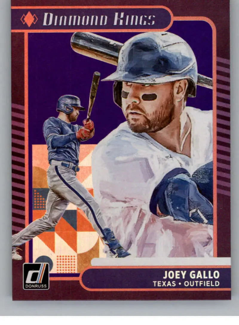 Joey Gallo in navy uniform on 2021 Donruss Holo Purple Texas Rangers Baseball Card