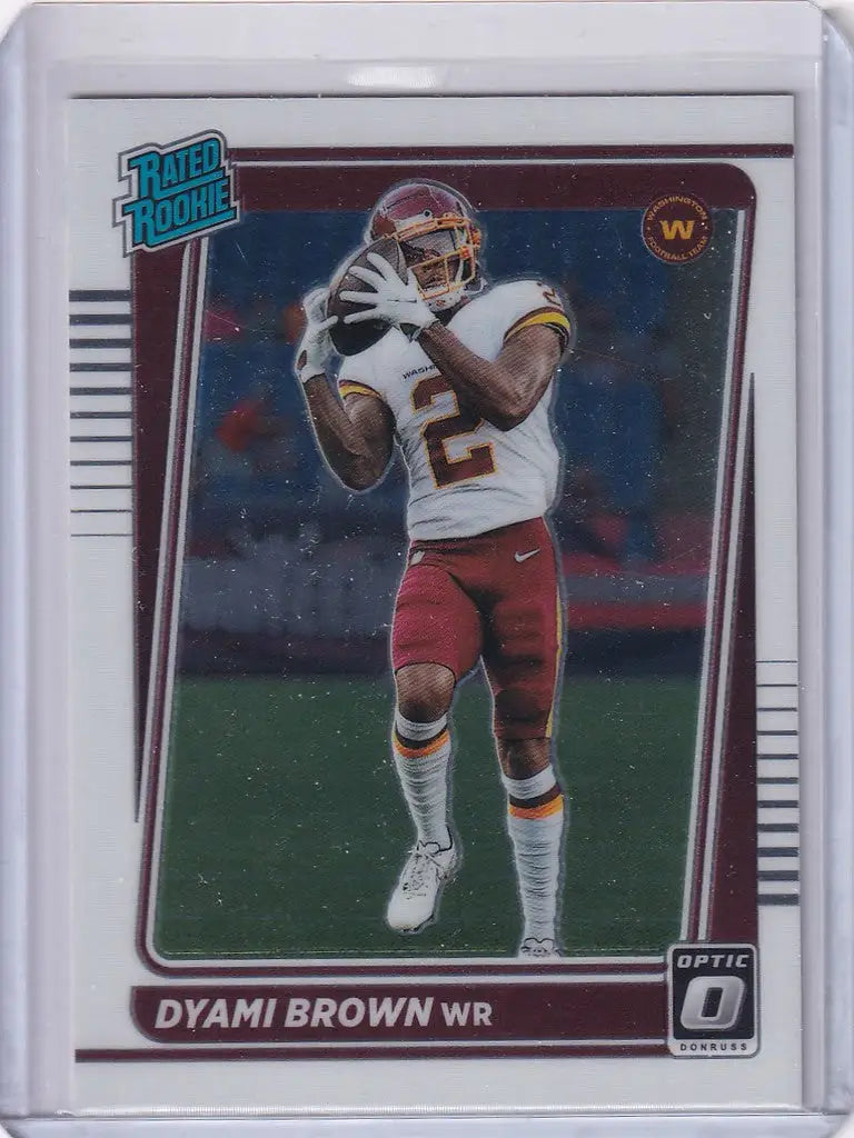 Football trading card of Dyami Brown catching for the Washington Commanders, Donruss Optic