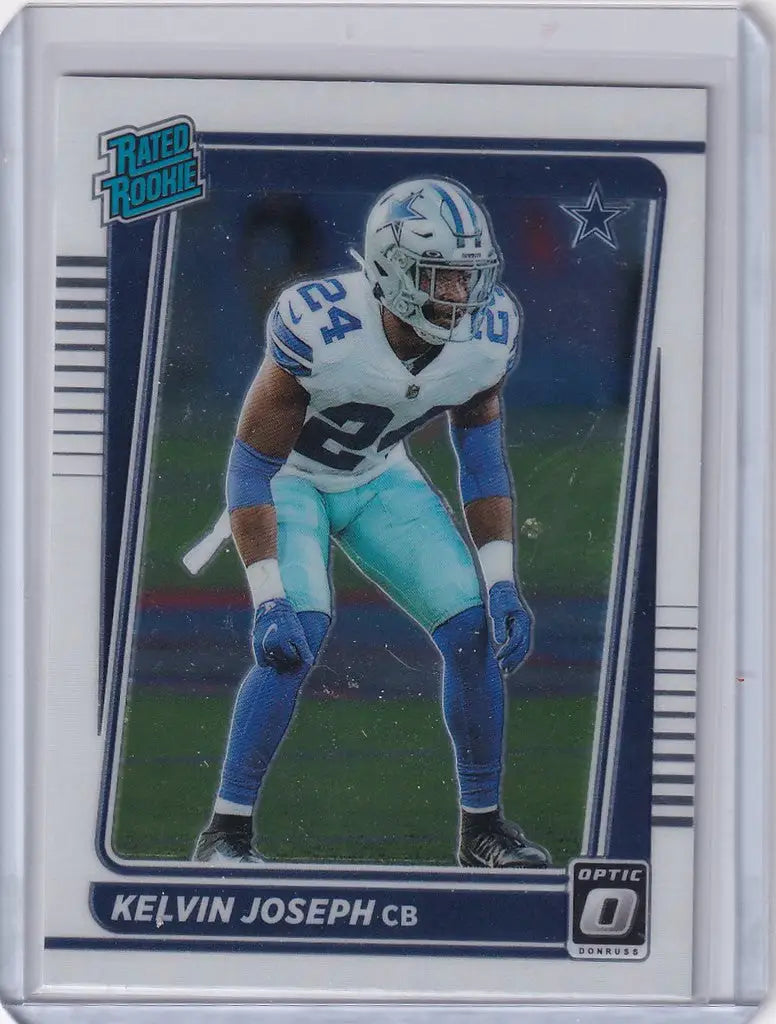 Football trading card of Kelvin Joseph Dallas Cowboys in defensive stance, Donruss Optic