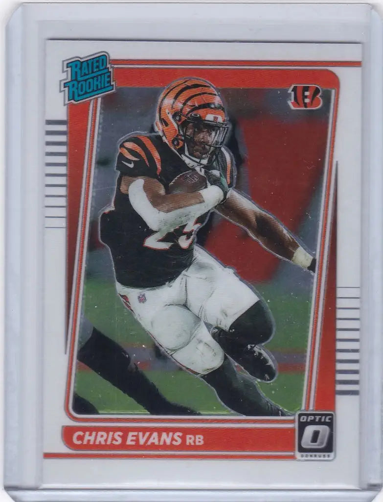 Football trading card of Chris Evans Rated Rookie RC Cincinnati Bengals in action