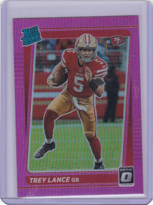 Trey Lance Rated Rookie RC Pink Preview on a San Francisco 49ers football trading card