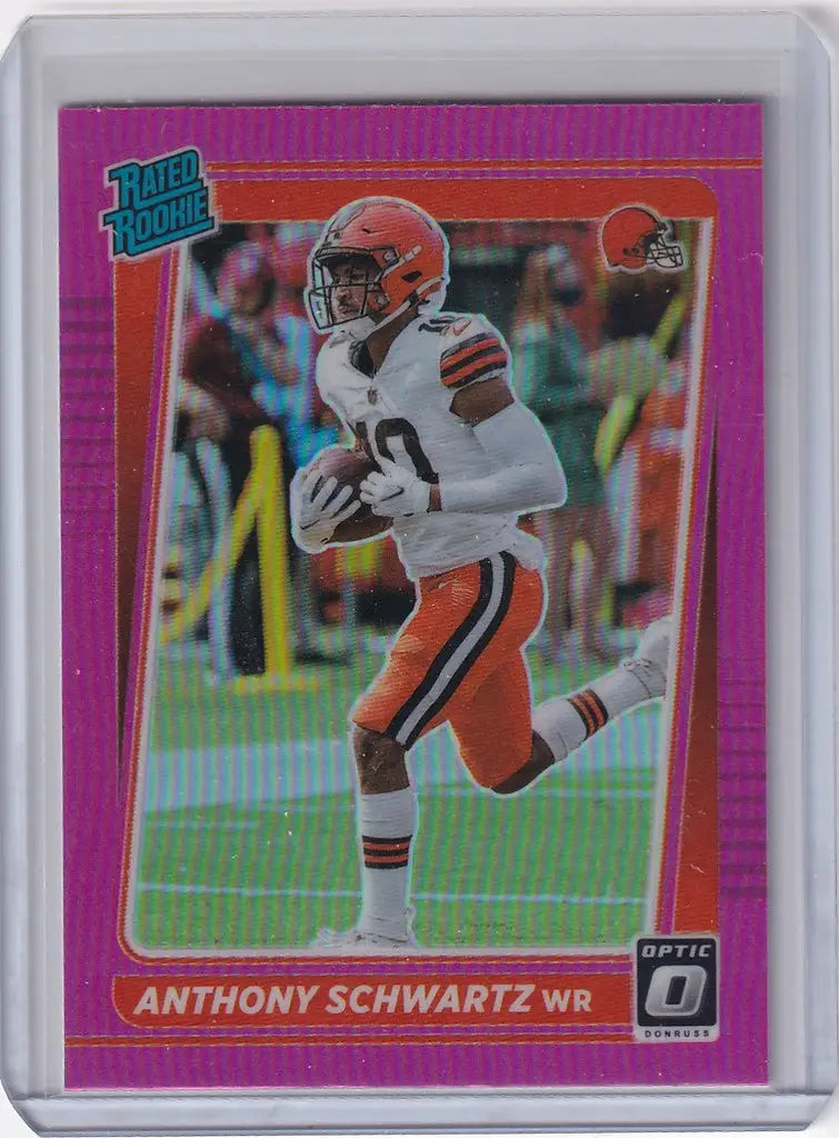 Football trading card of Anthony Schwartz Cleveland Browns in Donruss Optic Pink Prizm