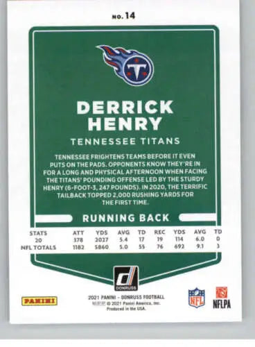 Derrick Henry 2021 Donruss Photo Variation football card with original gloss, NM-MT condition