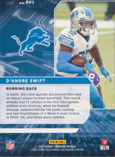 D’Andre Swift football card from 2021 Donruss Power Formulas with original gloss finish