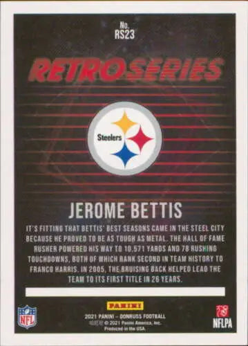 Jerome Bettis Retro Series football card with original gloss from 2021 Donruss collection