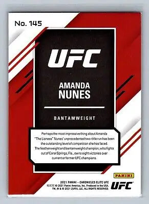 Amanda Nunes trading card from 2021 Elite UFC #145 Double Champ collection