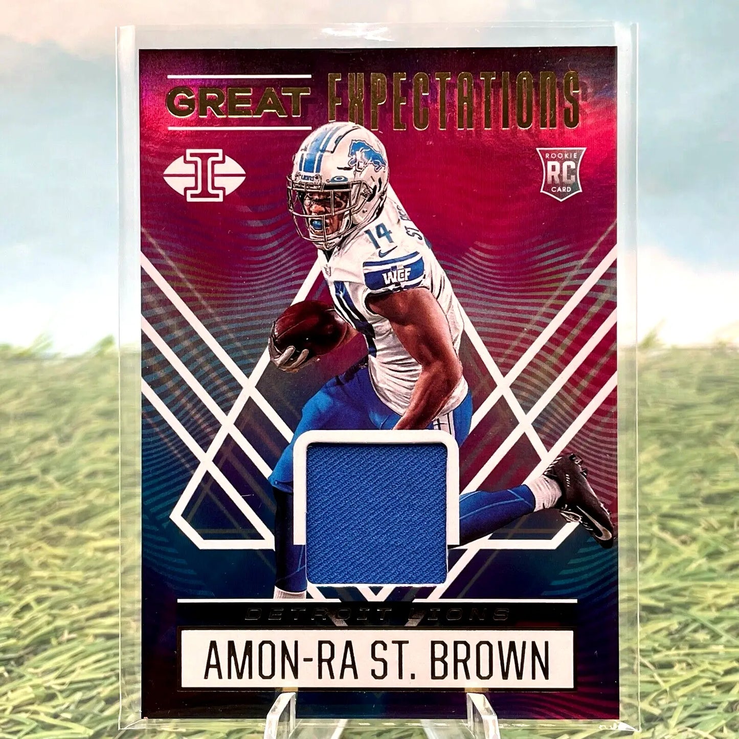 Amon-Ra St. Brown Great Expectations Rookie Patch trading card for Detroit Lions