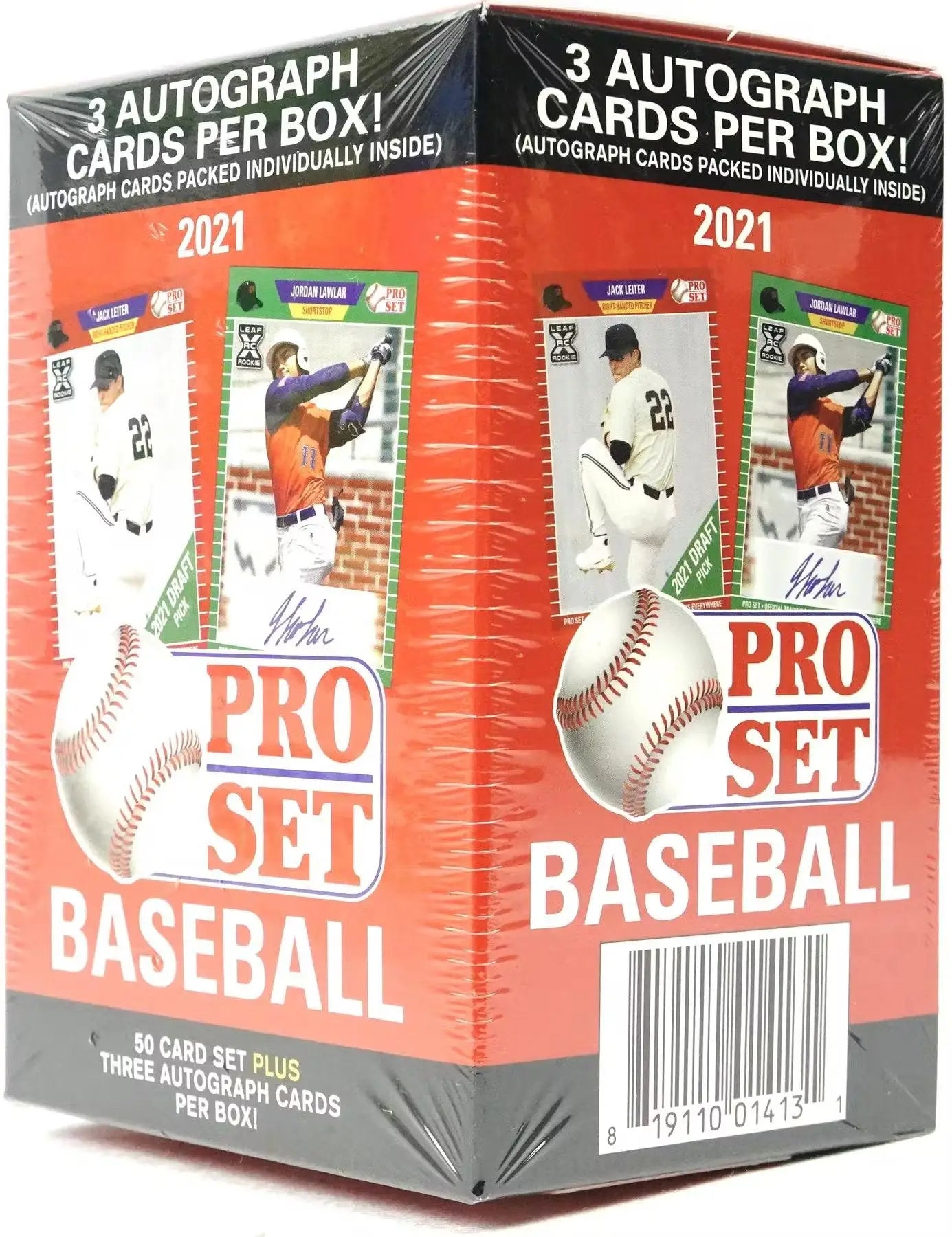 2021 Leaf Pro Set Baseball Blaster Box with 3 Autograph Cards and trading cards inside