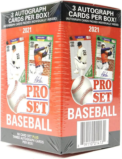 2021 Leaf Pro Set Baseball Blaster Box with 3 Autograph Cards and trading cards inside