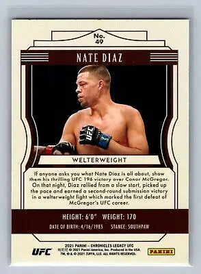 Nate Diaz Legacy UFC trading card for collectors with combined shipping available