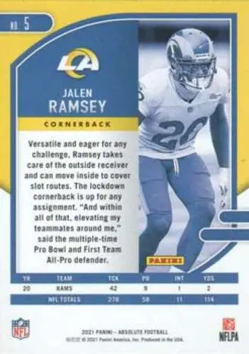 Jalen Ramsey football card from 2021 Panini Absolute in Near Mint condition LA Rams