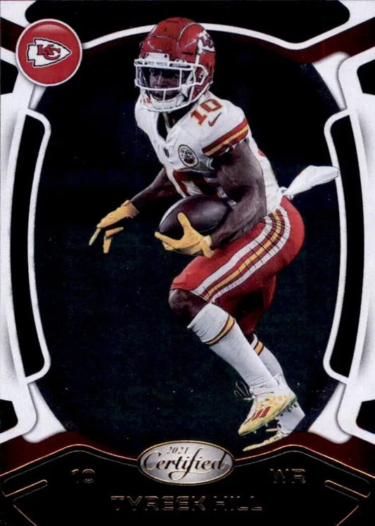 Certified Tyreek Hill in red uniform running with ball for Kansas City Chiefs NFL