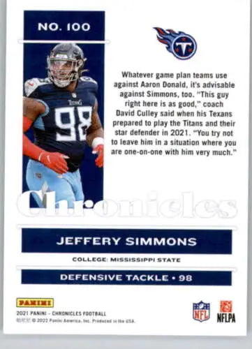 Jeffery Simmons football card from 2021 Panini Chronicles with original gloss finish