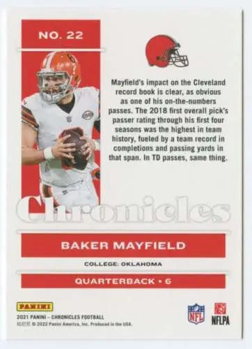 Baker Mayfield football card featuring original gloss from 2021 Panini Chronicles