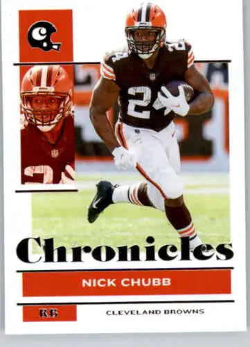 Nick Chubb football card from 2021 Panini Chronicles with original gloss finish