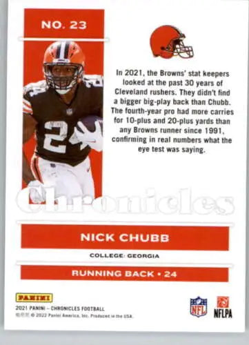 Nick Chubb football card from 2021 Panini Chronicles with original gloss finish