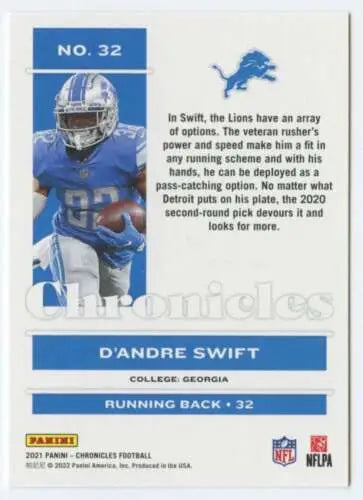 D’Andre Swift football card from 2021 Panini Chronicles with original gloss finish