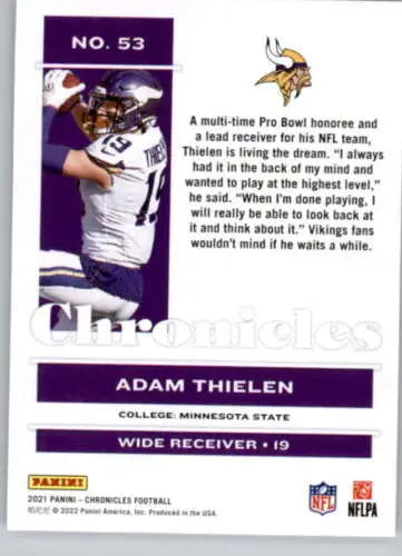 Adam Thielen football card from 2021 Panini Chronicles with original gloss finish