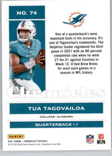 Tua Tagovailoa football card from 2021 Panini Chronicles featuring original gloss finish