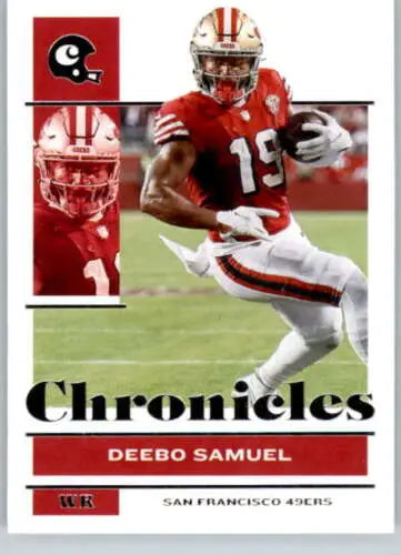 Deebo Samuel football card from 2021 Panini Chronicles featuring original gloss finish