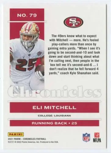 Eli Mitchell football card from 2021 Panini Chronicles showcasing original gloss design