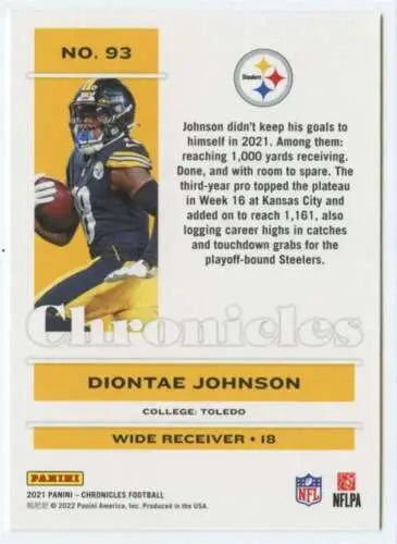 Diontae Johnson football card from 2021 Panini Chronicles with original gloss finish