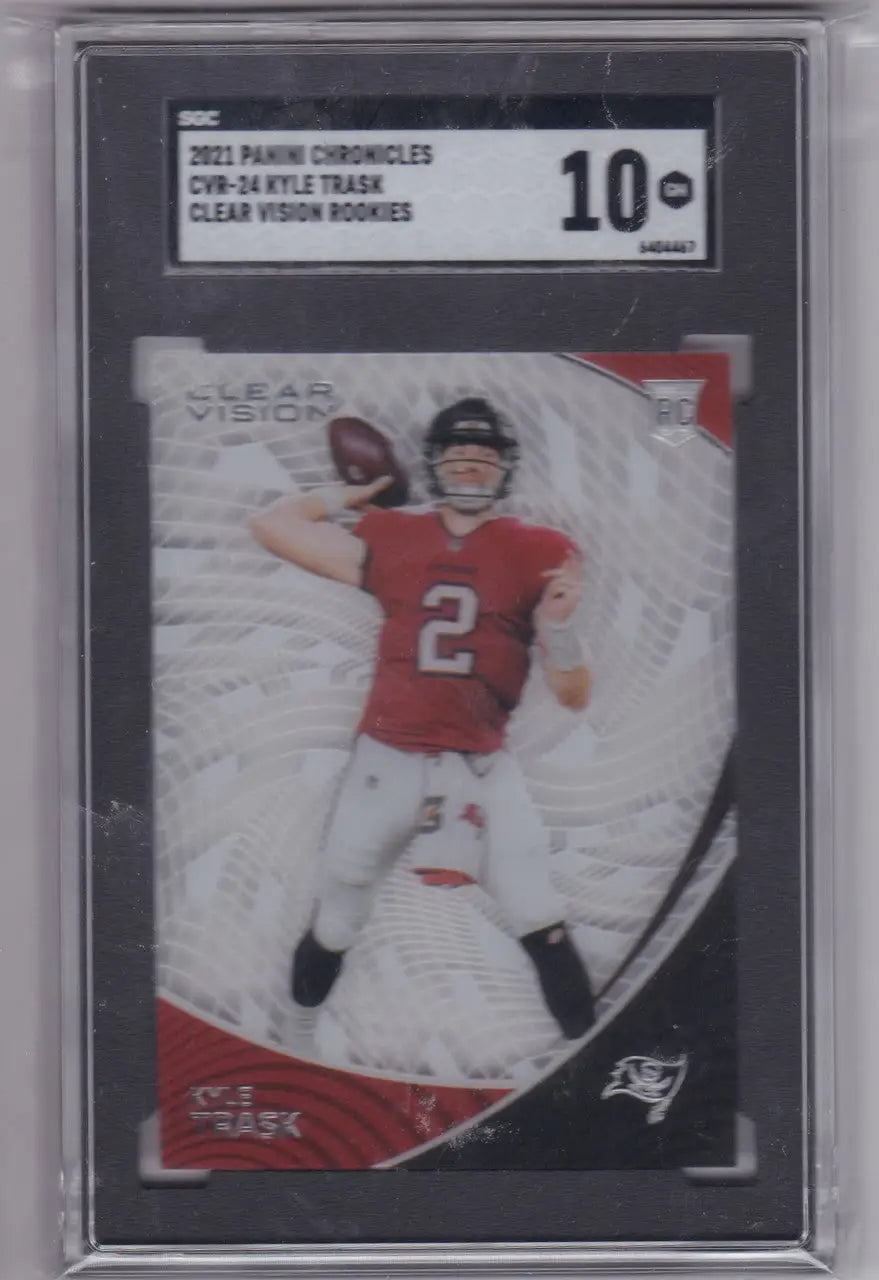 Kyle Trask Clear Vision Rookies card in SGC 10 case, player in red #2 jersey