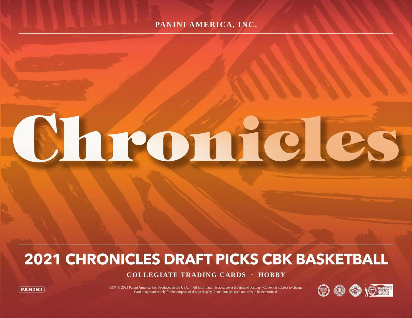 2021 Panini Chronicles Draft Picks Collegiate Basketball Cereal Box with orange-red design