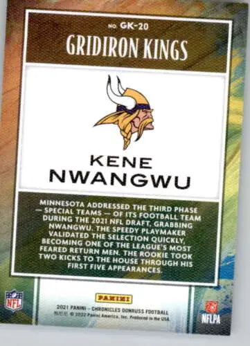 2021 Panini Chronicles Gridiron Kings Kene Nwangwu Football Trading Card Original Gloss