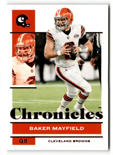 Baker Mayfield football card from 2021 Panini Chronicles Pink featuring original gloss