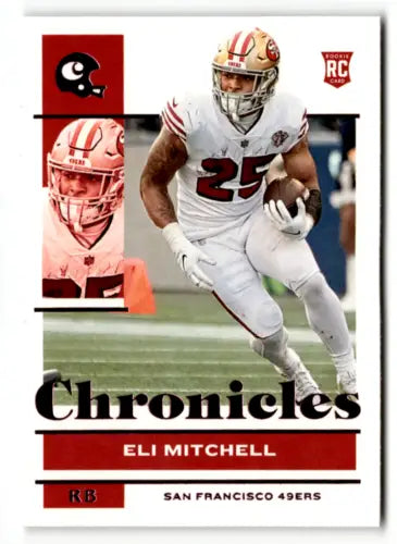 Eli Mitchell football card from 2021 Panini Chronicles Pink features original gloss finish