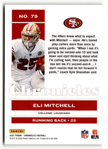 2021 Panini Chronicles Pink Eli Mitchell football trading card with original gloss finish