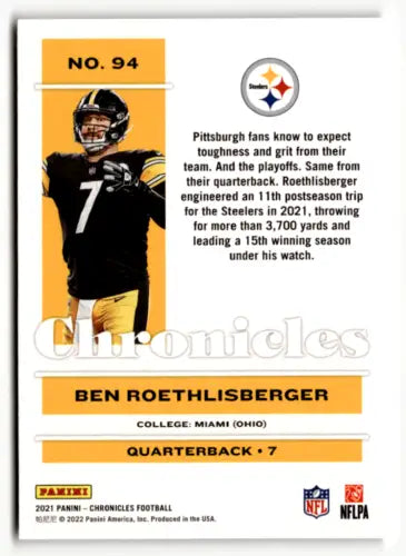 Ben Roethlisberger 2021 Panini Chronicles Pink football card in NM-MT condition