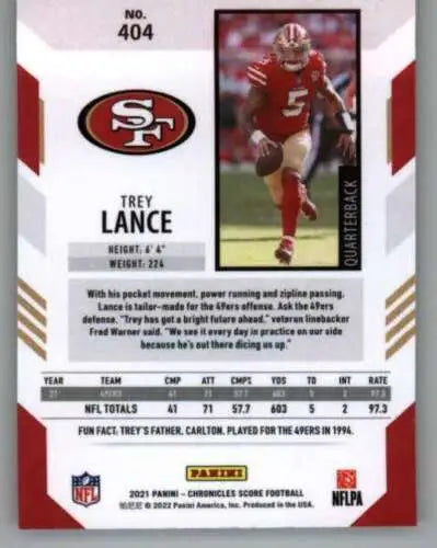 Trey Lance football card from 2021 Panini Chronicles Score Update in NM-MT condition